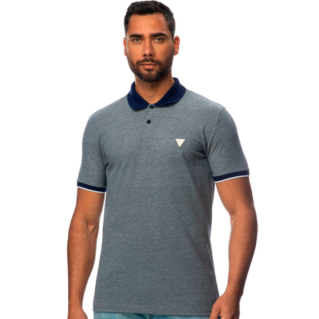 Polo Guess Masculina Piquet Smart Blue Azul Marinho Mescla