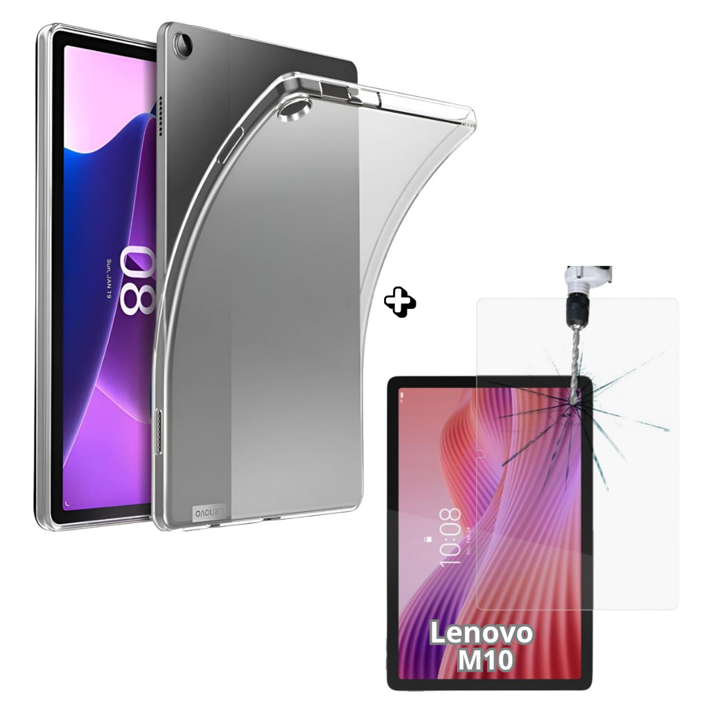Kit Capa TPU + Película Vidro Lenovo M10 Gen3 10.1" Proteção Completa ou só capa ou só película