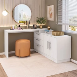 Penteadeira com Cômoda Rocher 2 Portas 3 Gavetas Branco - Pnr Móveis