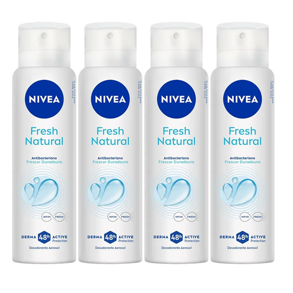 Kit Desodorante Aerosol Nivea Fresh Natural 150ml - 4 unidades