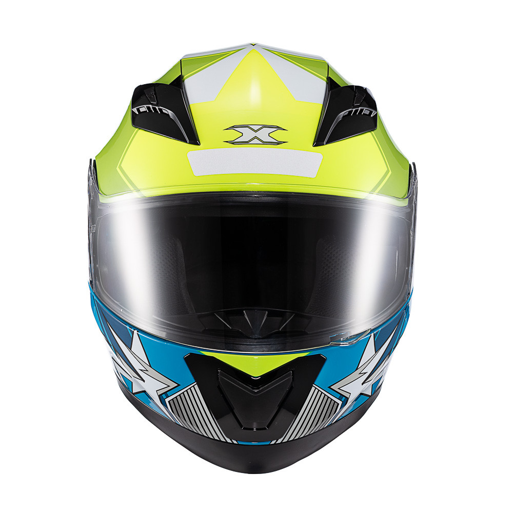 Capacete Texx Strike Superstar Verde Azul Branco Brilhante 56 Fechado Moto Original