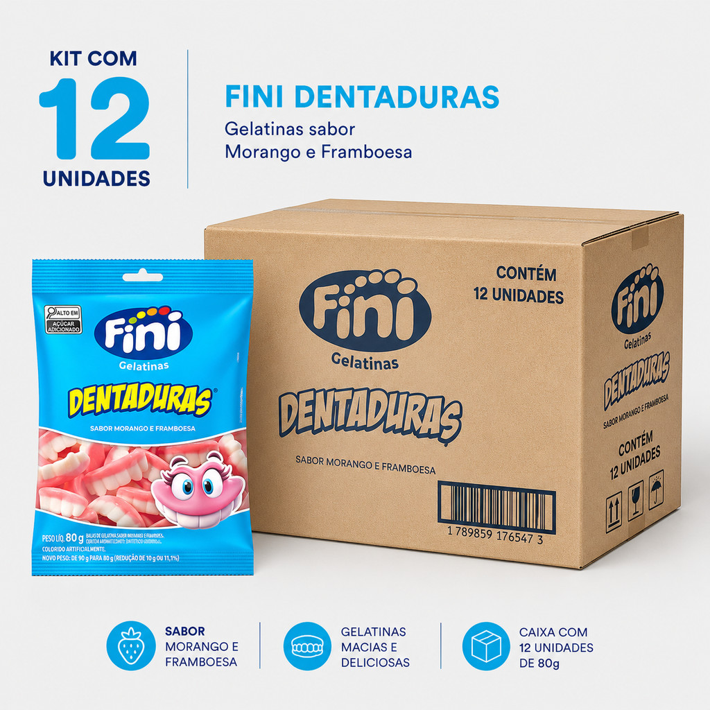 Caixa 12 Unidades Fini Chiclete Dentadura 80g