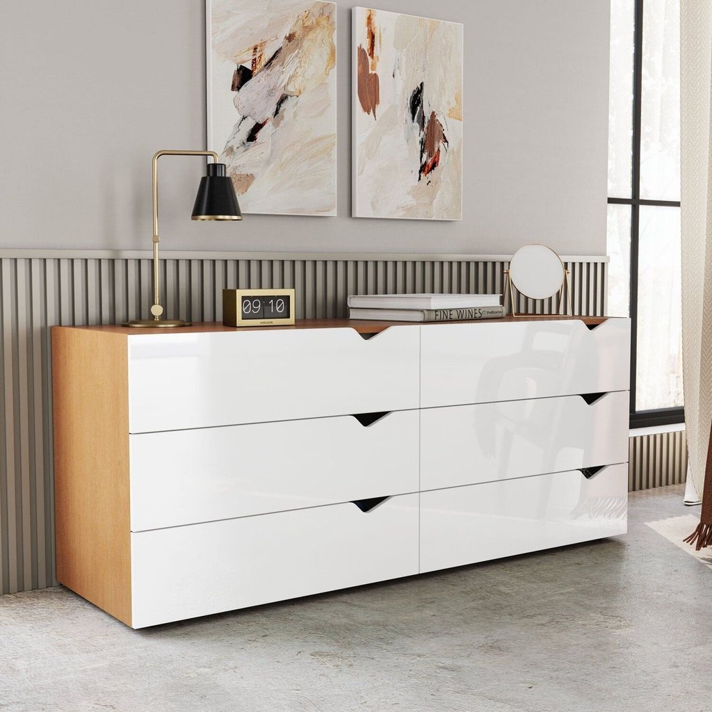 Cômoda para Quarto 6 Gavetas Porto Freijó/Branco