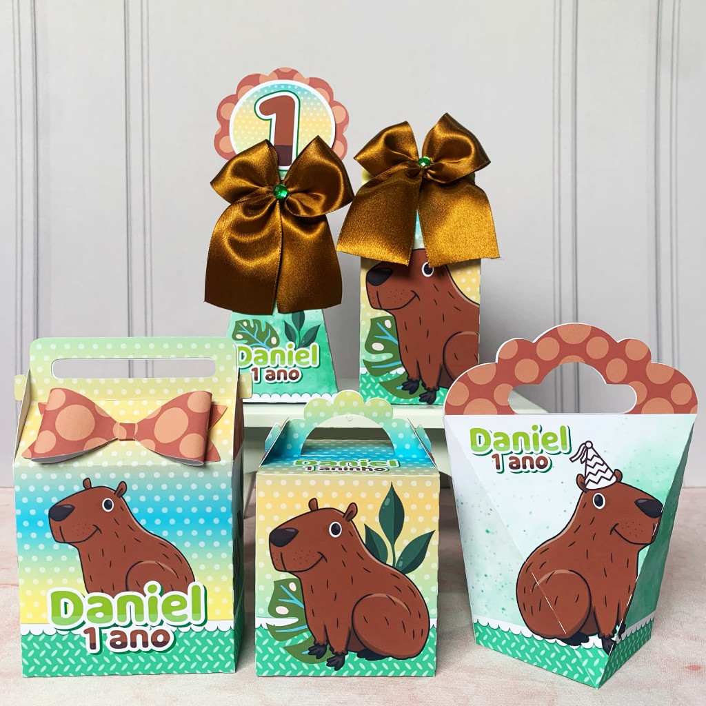 Kit Personalizados caixas Festa decoração Capivara |Caixinha|Aniversário|Lembrancinha|Pegue e Monte