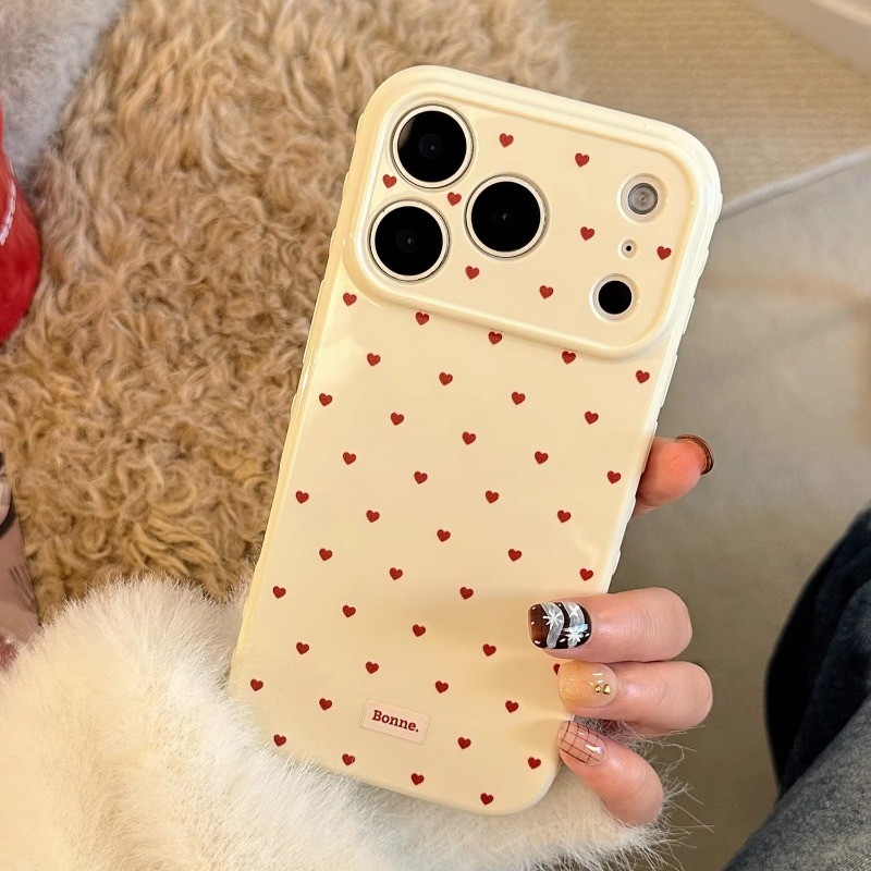 Bonito Vermelho Amor Coração Caso De Telefone Para iPhone 17 16 15 14 13 12 11 Pro Max Plus Silicone Brilhante Capa Maci