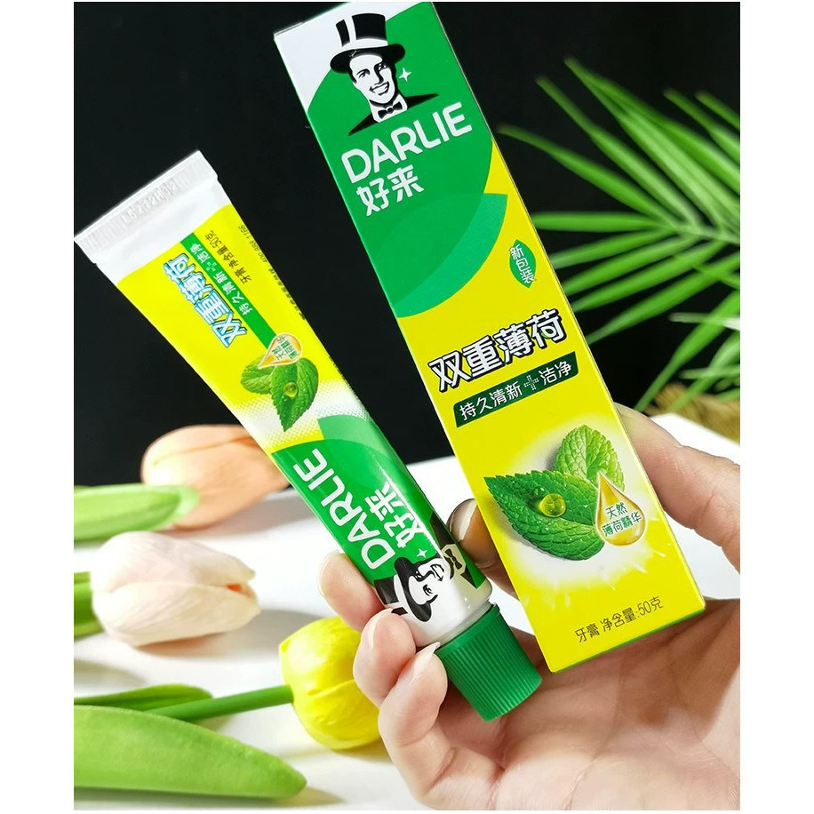 Haolaiyuan pasta de dente preta 225g dupla hortelã sabor Original fresco limpo dentes hálito fresco pasta de dente pacot