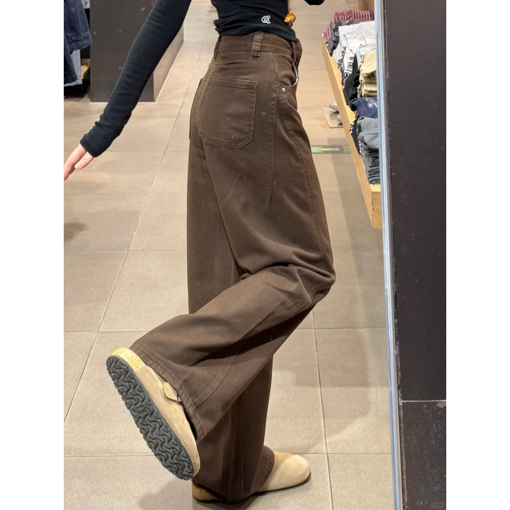 Merad marrom Jeans solto calças de perna larga feminino gordura mm tamanho grande gigante mais magro olhar Machete calça