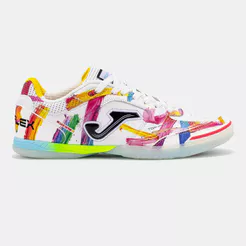 Chuteira de Futsal Joma Top Flex Graffiti Unissex Branco e Rosa