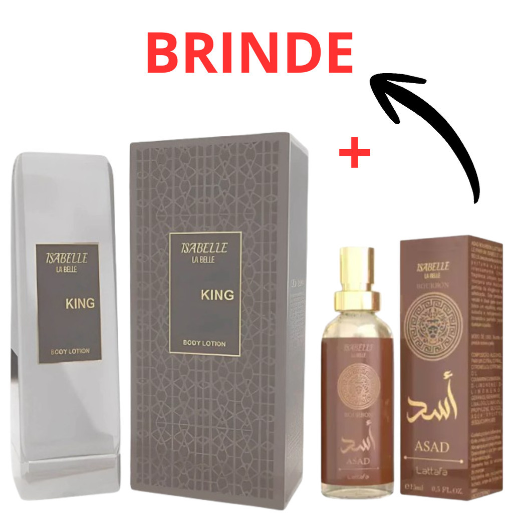 Kit Creme Bharara King e + Perfume Arabe Asad Bourbon 15ml Hidratante Corporal 200ml