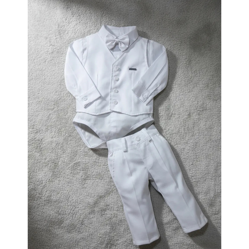 Roupa De Bebê Conjunto Social Menino Colete Batizado Branco