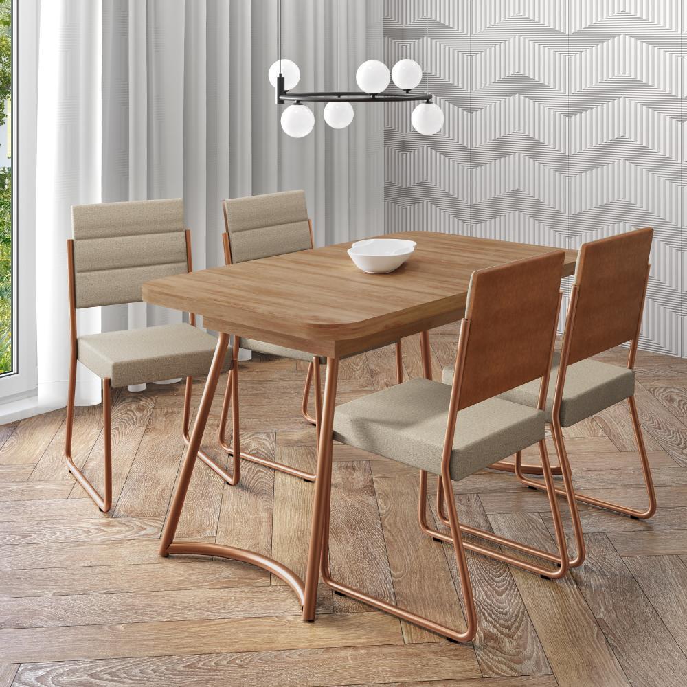 Conjunto Sala de Jantar 4 Cadeiras Hilli Carraro Rosê