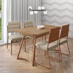 Conjunto Sala de Jantar 4 Cadeiras Hilli Carraro Rosê