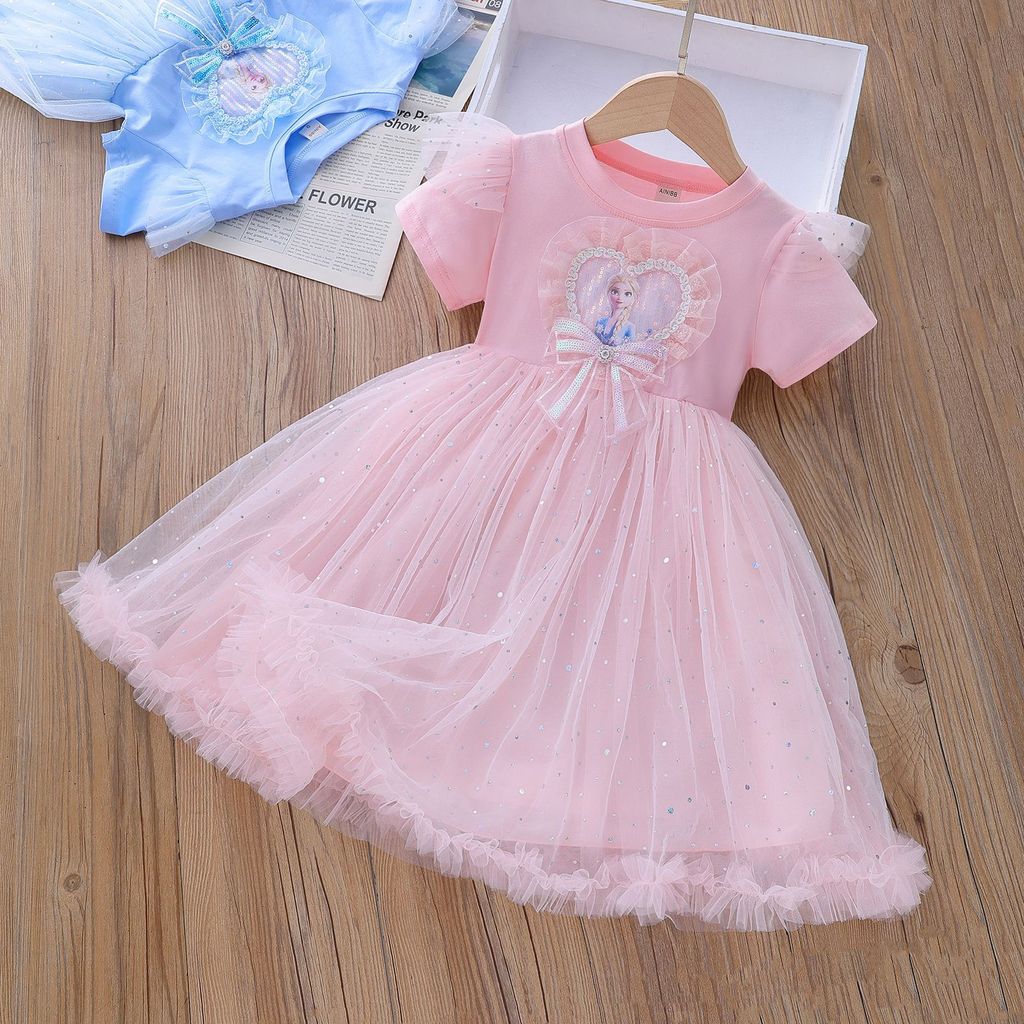 Estoque pronto frete grátis vestido infantil 2026 vestido de verão elsa vestido de princesa meninas vestido de verão cri