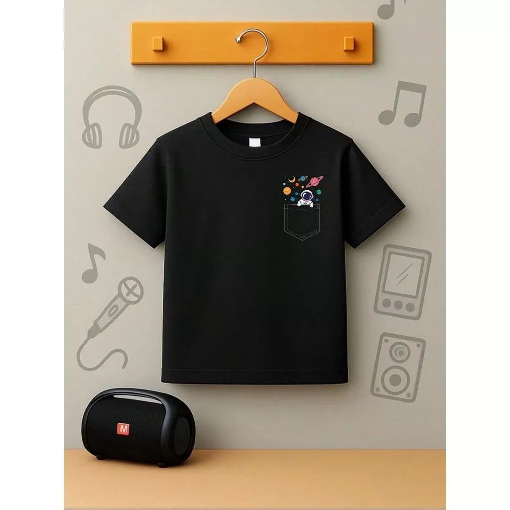 Camiseta Infantil Estampada Astrounata de Bolso Divertida Menino Menina 100% Algodão Confortável Dia a Dia Estilosa