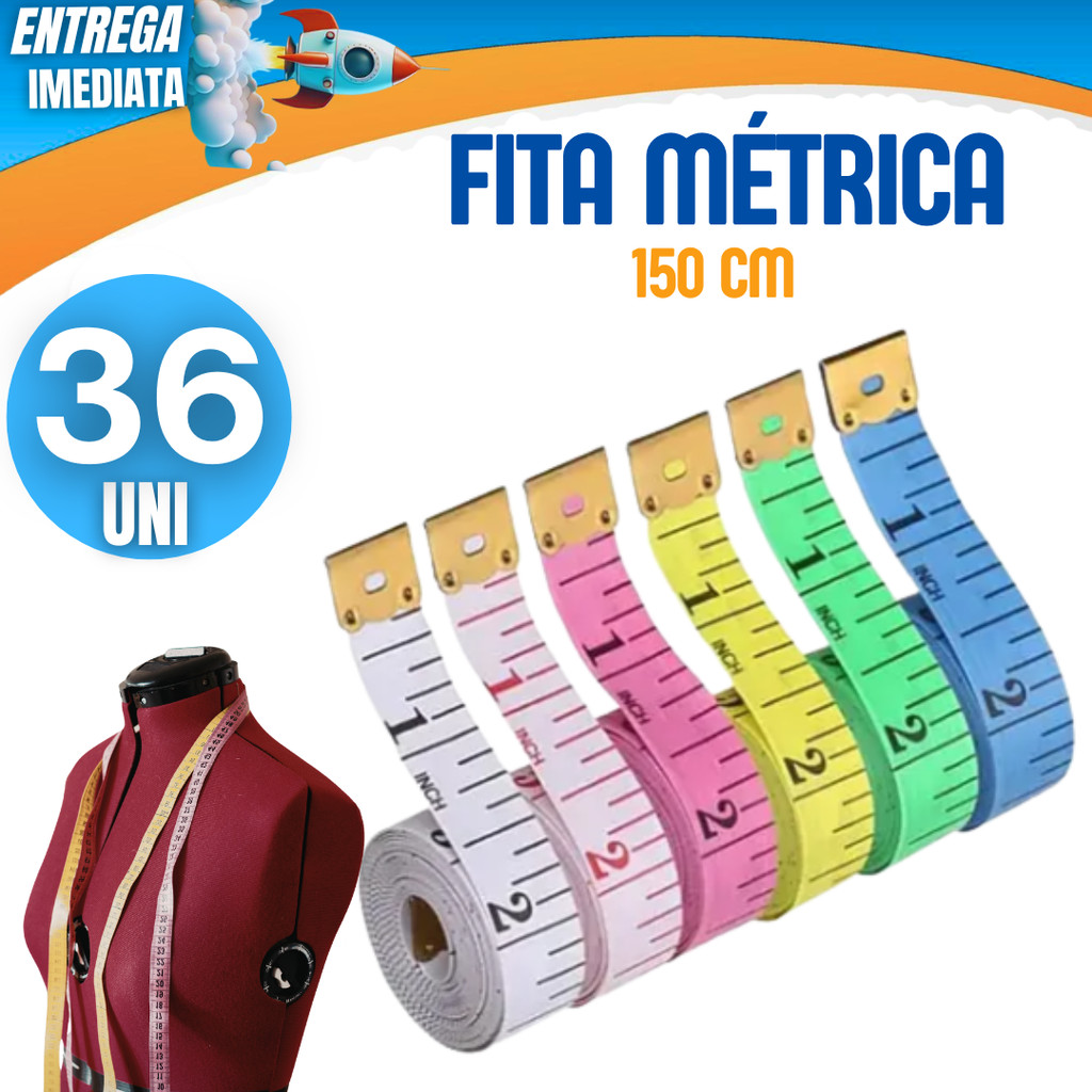 Kit 36, 24 ou 12 Un. Fita Métrica 150cm Flexível para Costura Corpo Fitness e Uso Diário Compacta Leve e Precisa