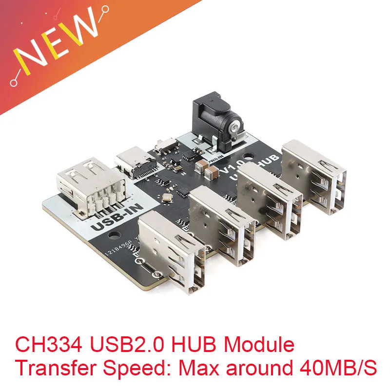 2 Pces/1pc USB Conector CH334 Hub Módulo 4 Interface USB2.0 Chip 40 Mb/S 5V XL-USBHUB-A TYPE-C DC5.5 * 2.1
