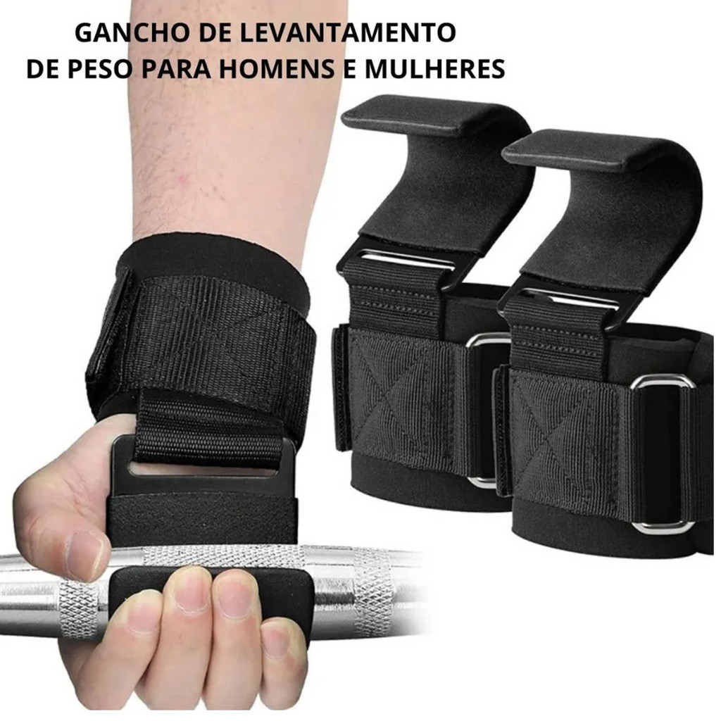 Back Field Par Strap Gancho Aço Garras Munhequeira Reforçado 2a Geração Alta Qualidade Treino Musculação Academia — imagem 2 de 2