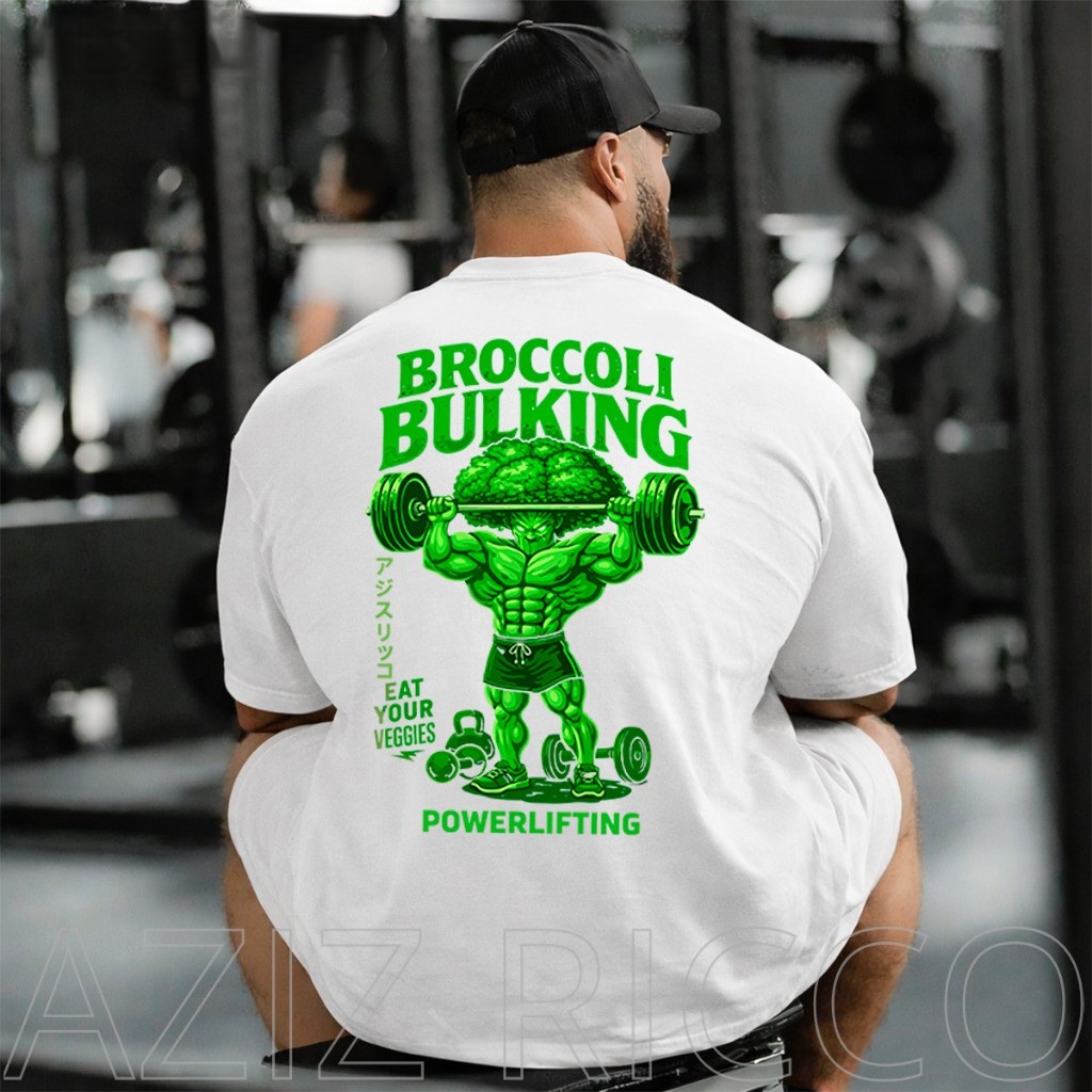 [Camiseta Vintage Masculina Algodão]HYP Camiseta Oversized Academia BROCCOLI BULKING 100% Algodão Streetwear treino
