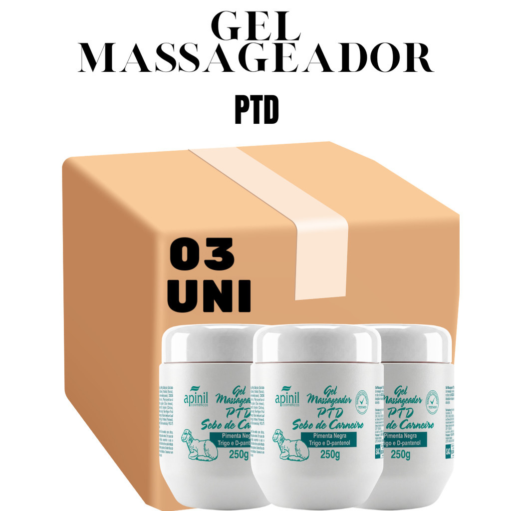 Kit com 03 Unidades Gel Massageador PTD Sebo De Carneiro 250G Apinil