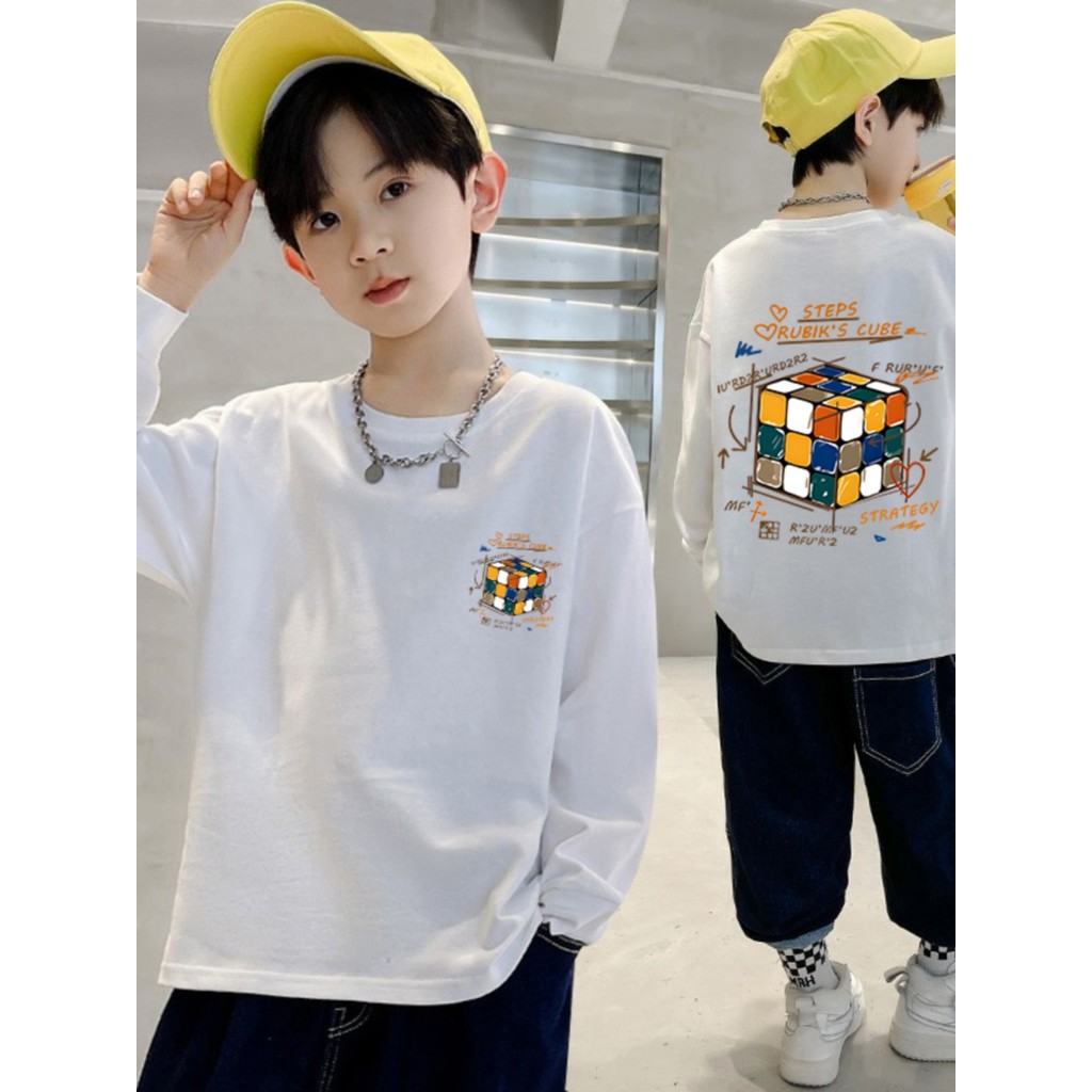[100% algodão] roupas infantis meninos camiseta de manga comprida outono crianças médio grande crianças meninos topo mei