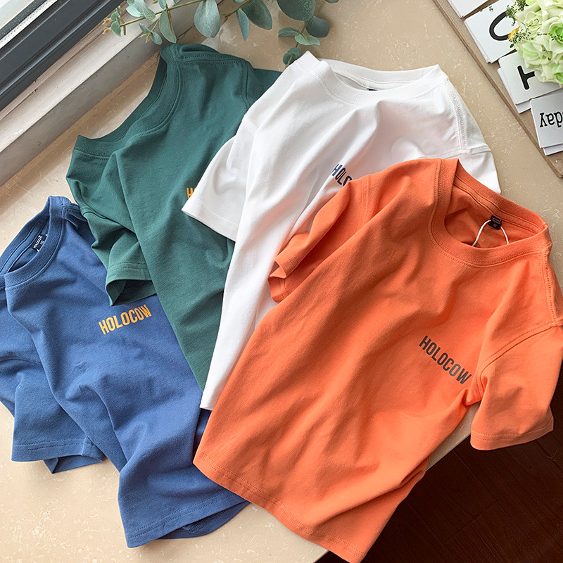 Comércio exterior roupas infantis meninos camiseta de manga curta puro algodão verão crianças topos carta Casual em torn