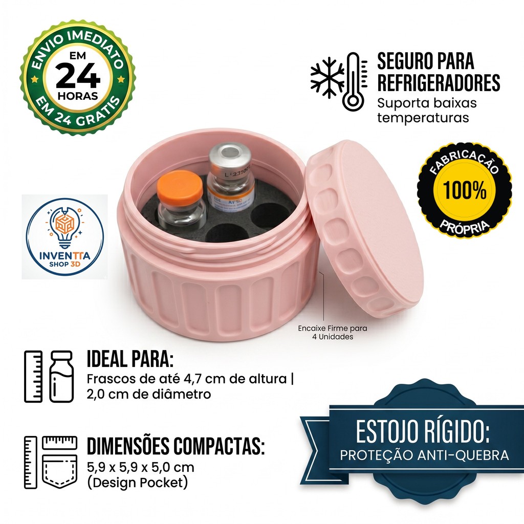 Porta Ampolas Estojo Tirze 4 Unidades Resistente Vacinas Insulina Peptídeos