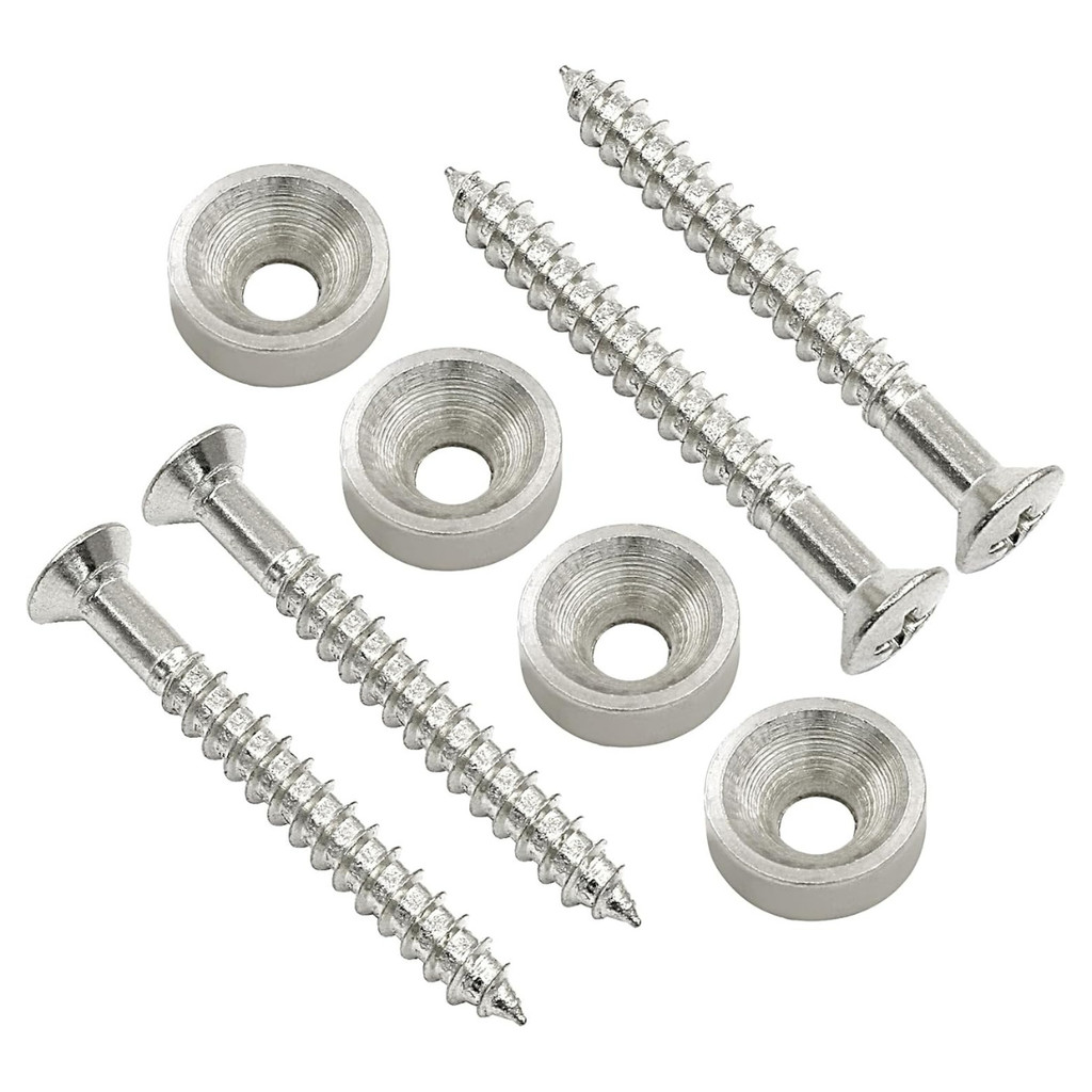 Kit Com 4 Buchas Parafusos de Fixação Braço Para Guitarra Contra Baixo ( Preto, Cromado ou Dourado)