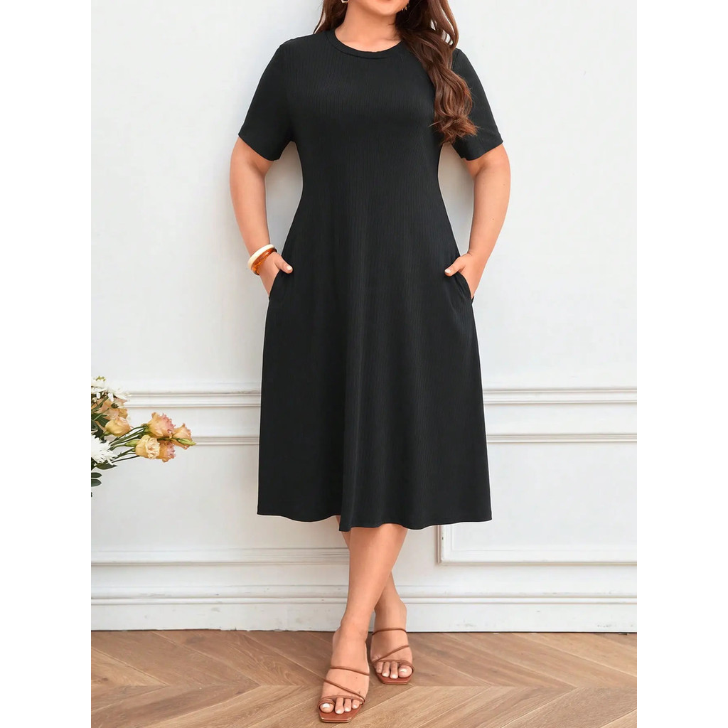 Vestido Plus Size Moda Evangélica Canelado Rodado Manga Curt