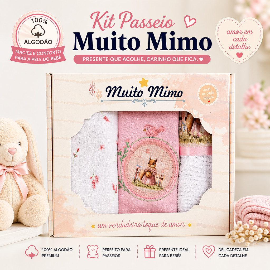 Kit Enxoval Bebê Body Bordado Cueiro Pano de Boca Suedine Algodão Menino Menina Maternidade RN