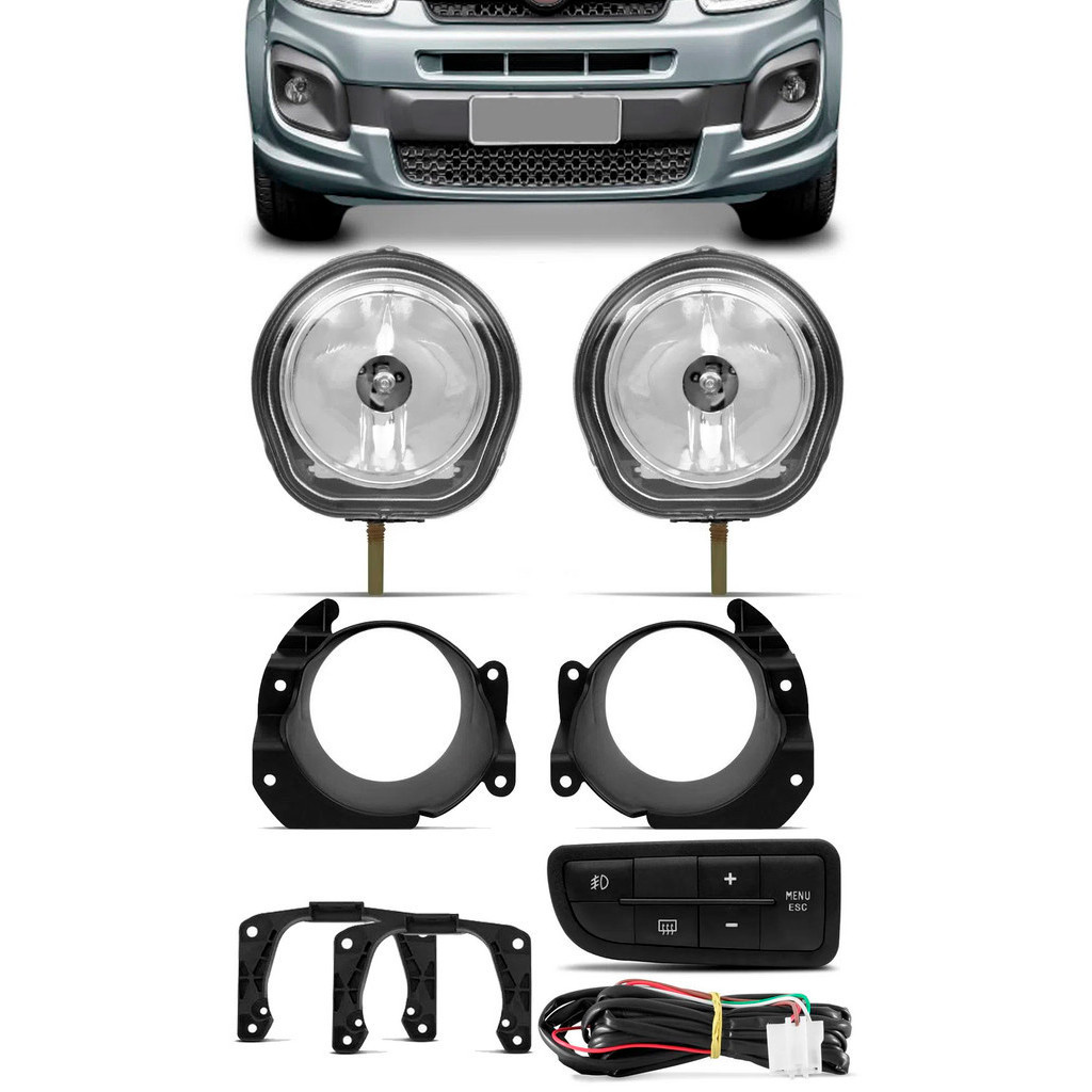 Kit Farol de Milha Neblina Fiat Novo Uno Botão Painel
