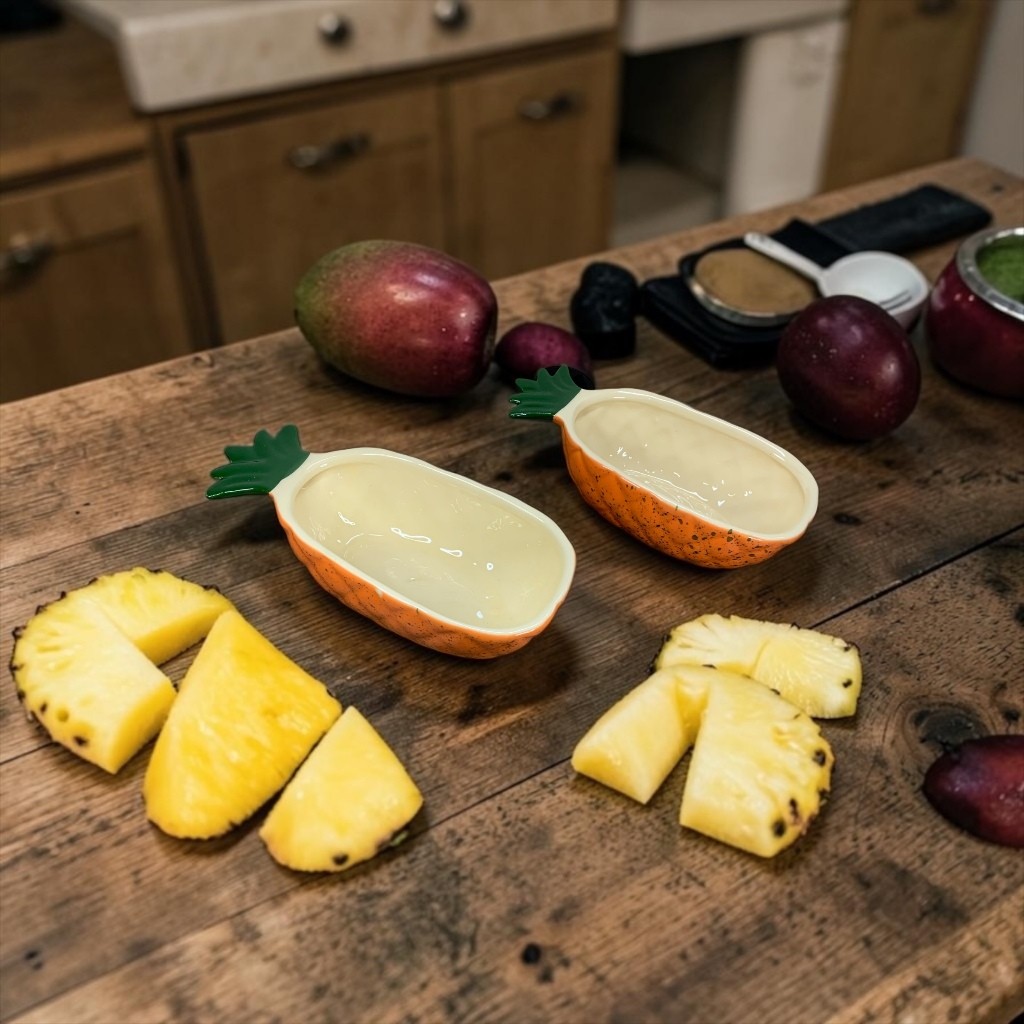 Conjunto 2 Tigela de Cerâmica Abacaxi Feito de Cerâmica Para Comer Frutas