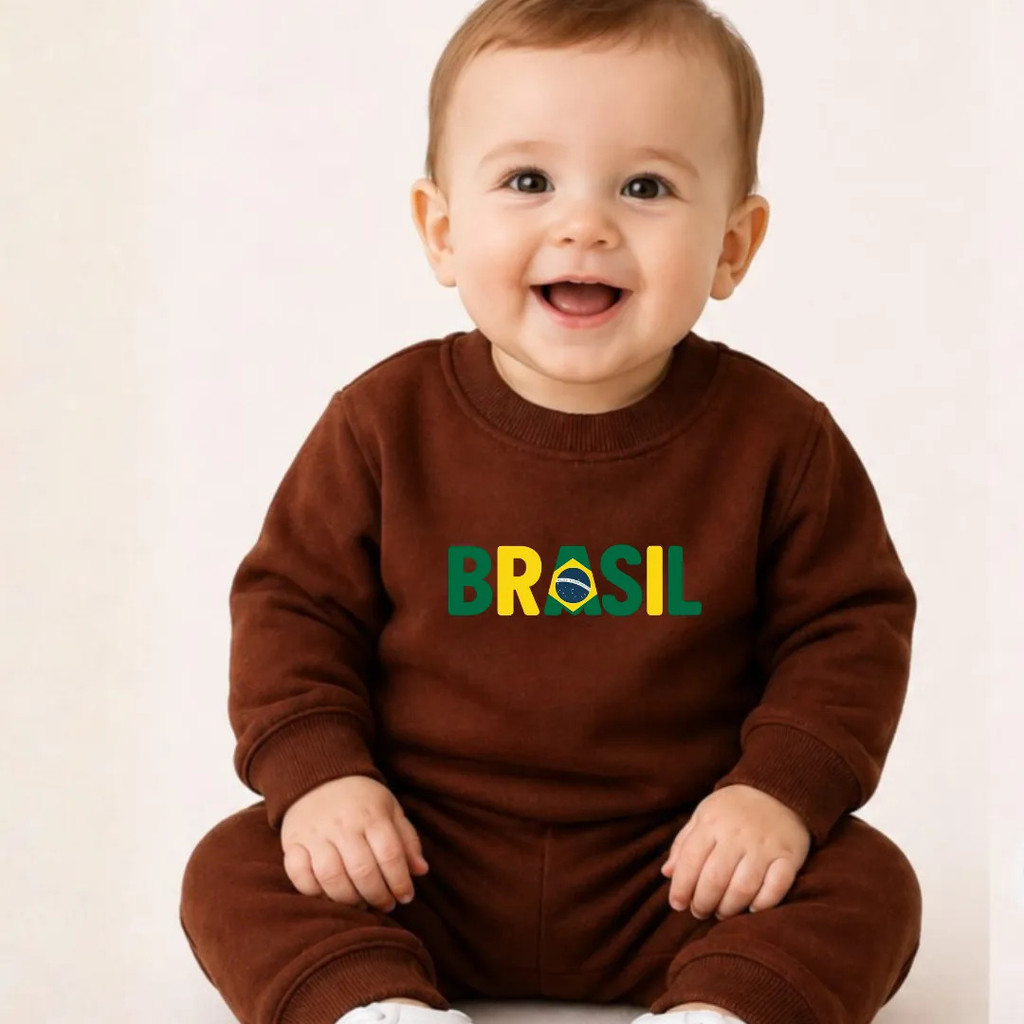 Blusa Calça Moletom Roupa Brasil Copa Agasalho Capote 0 Á 3 Anos Algodão Premium Não Faz Bolinha
