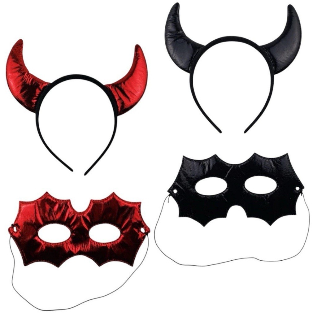 Kit c/ 2 Máscaras Tiara Chifre Diabinha Festa Fantasia Carnaval Festa Decoração Enfeite Lembrancinha