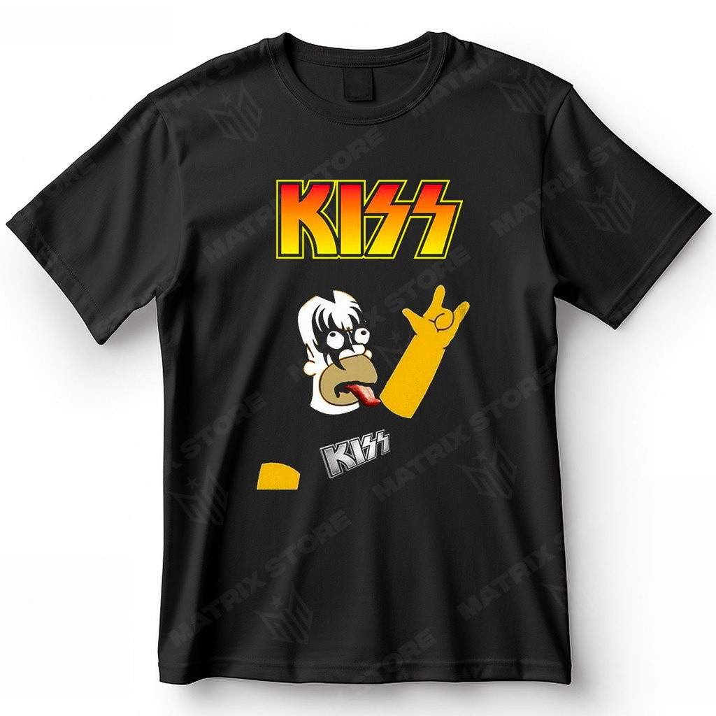 [Camiseta Premium em Algodão Puro]TT Camisa Homer Simpson Kiss Blusa Camiseta de Rock 100% Algodão