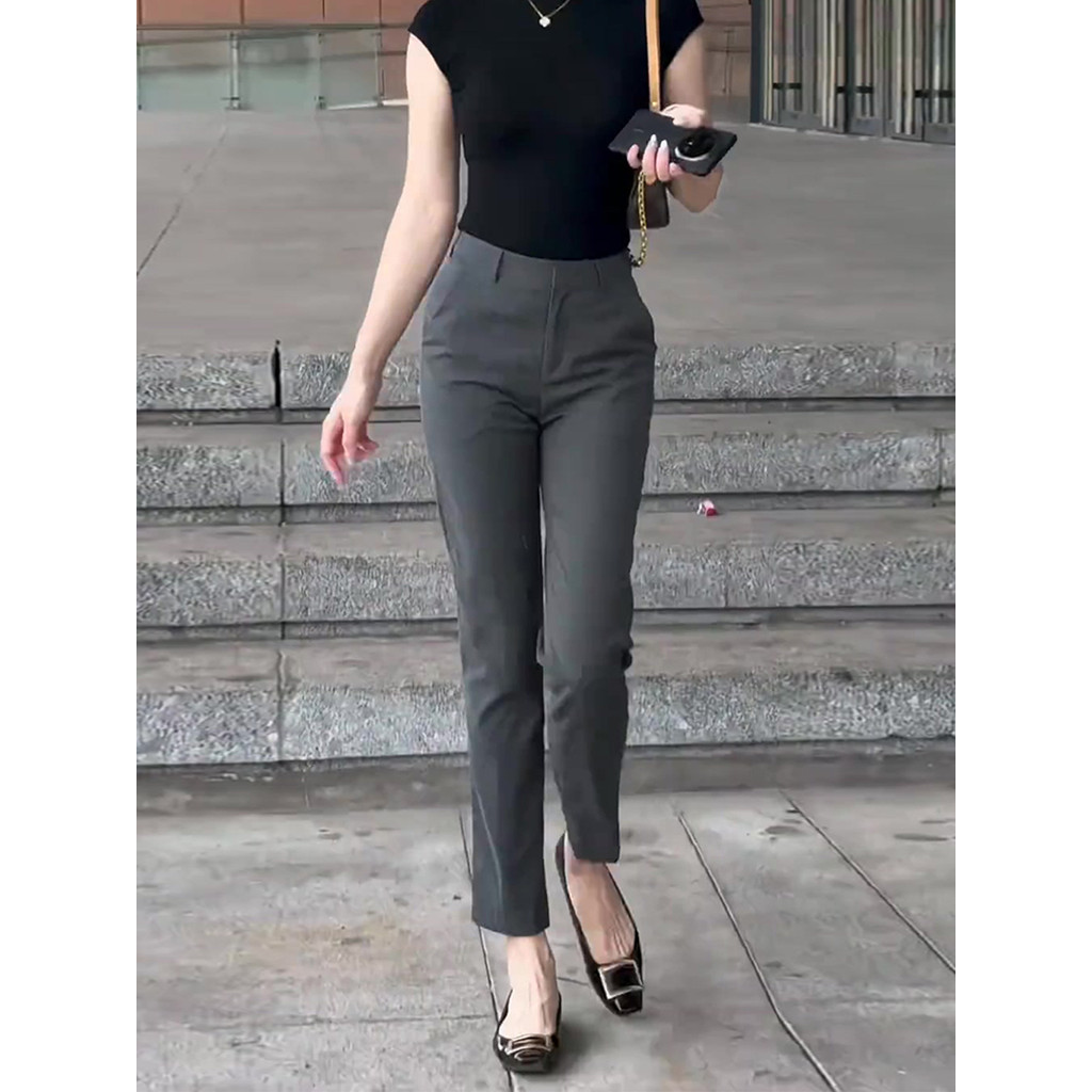 Outono high-End cinza cigarro terno calças femininas verão estilo fino 2026 novo estilo cintura alta magro-ajuste mais m
