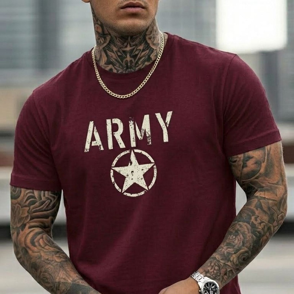 Camiseta Básica Casual Masculina Estampada Army Segurança Estiloso Premium Academia Treino Presente