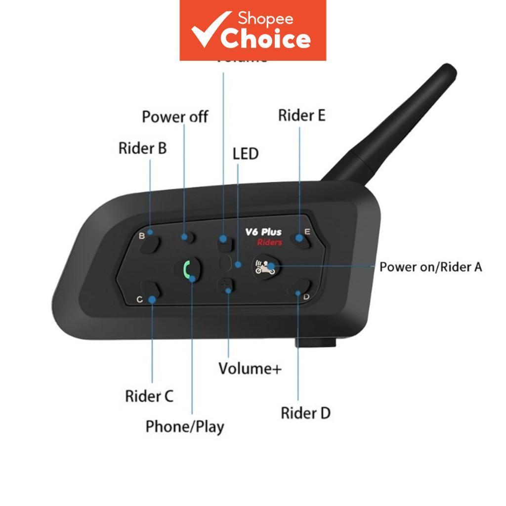V6 PLUS Intercomunicador Full Duplex para Motocicleta, Fone de Ouvido Bluetooth 1500M para 6 Motociclistas