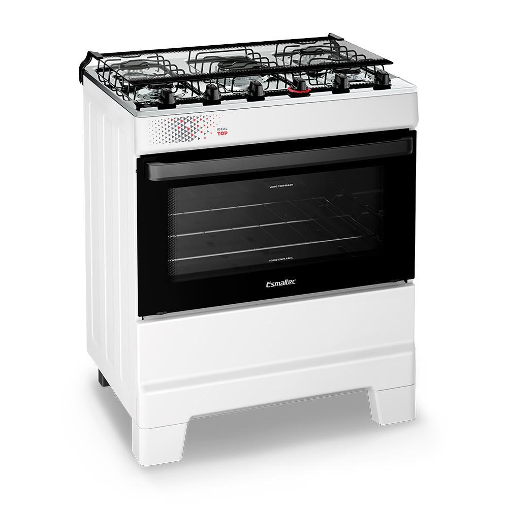 Fogão Esmaltec Ideal Top 5 Bocas 84L Bivolt Branco Mesa Inox Acendimento Automático