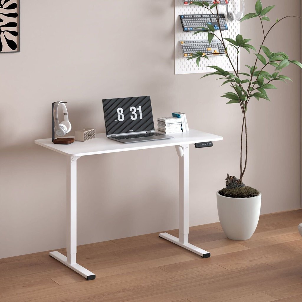 Mesa Escritório com Regulagem de Altura Elétrica Flexispot 120cm Industrial Branco Branco
