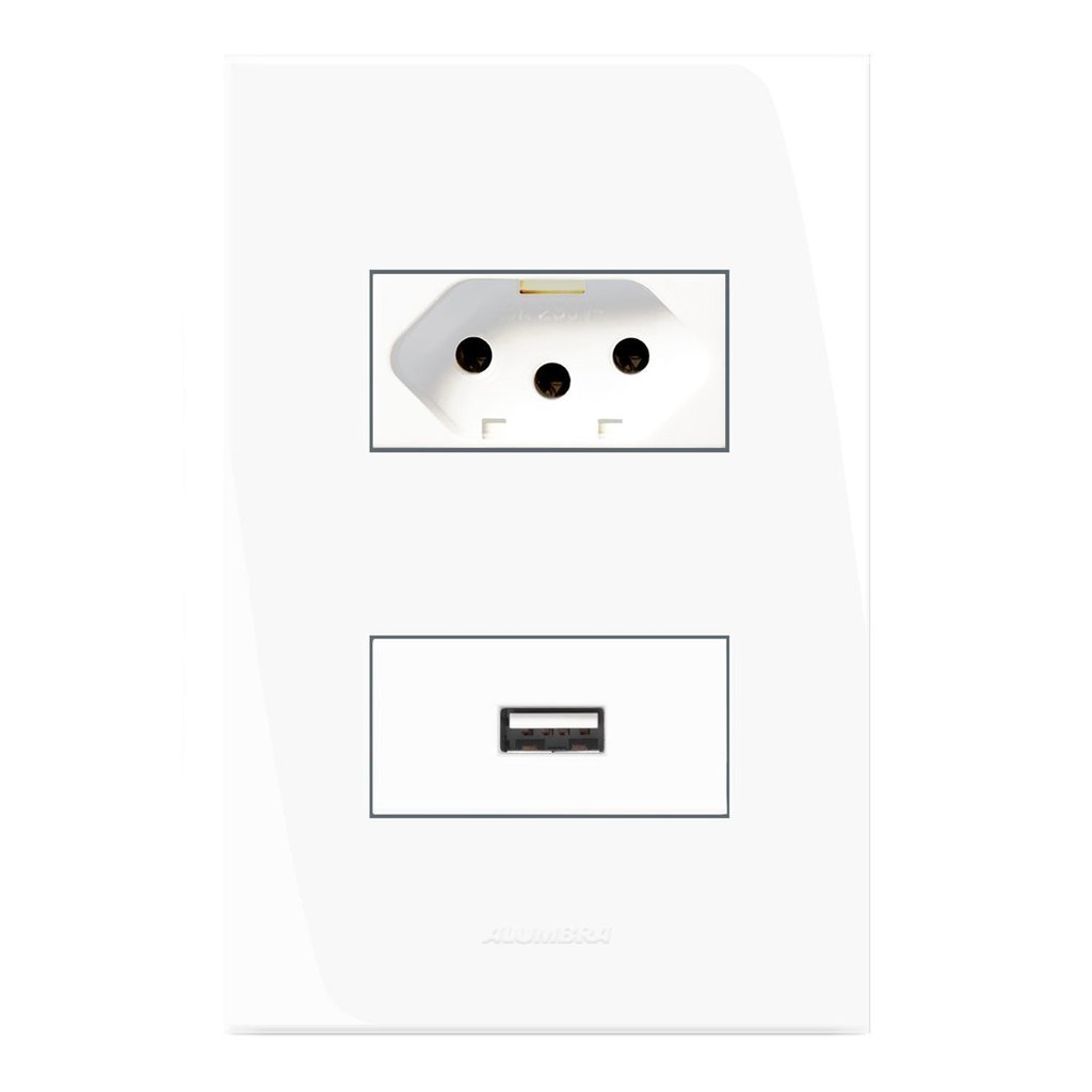 Conjunto 1 Tomada 2P + T + 1 Tomada USB 2A com Placa 4x2 Inova Pro Alumbra