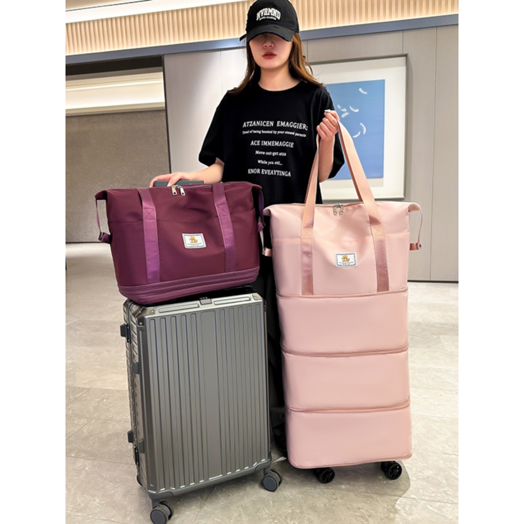 Bolsa de viagem com rodas universais, leve, grande capacidade, carrinho, bagagem, armazenamento de viagem, bagagem dobrá