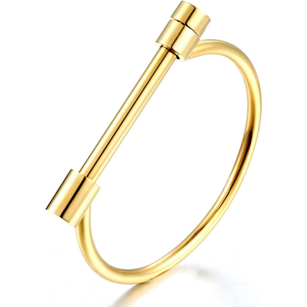 Pulseira de Parafuso para Mulheres e Homens, Elegante, em Aço Titânio, com Barra em Forma de D, Parafuso e Manilha, Brac