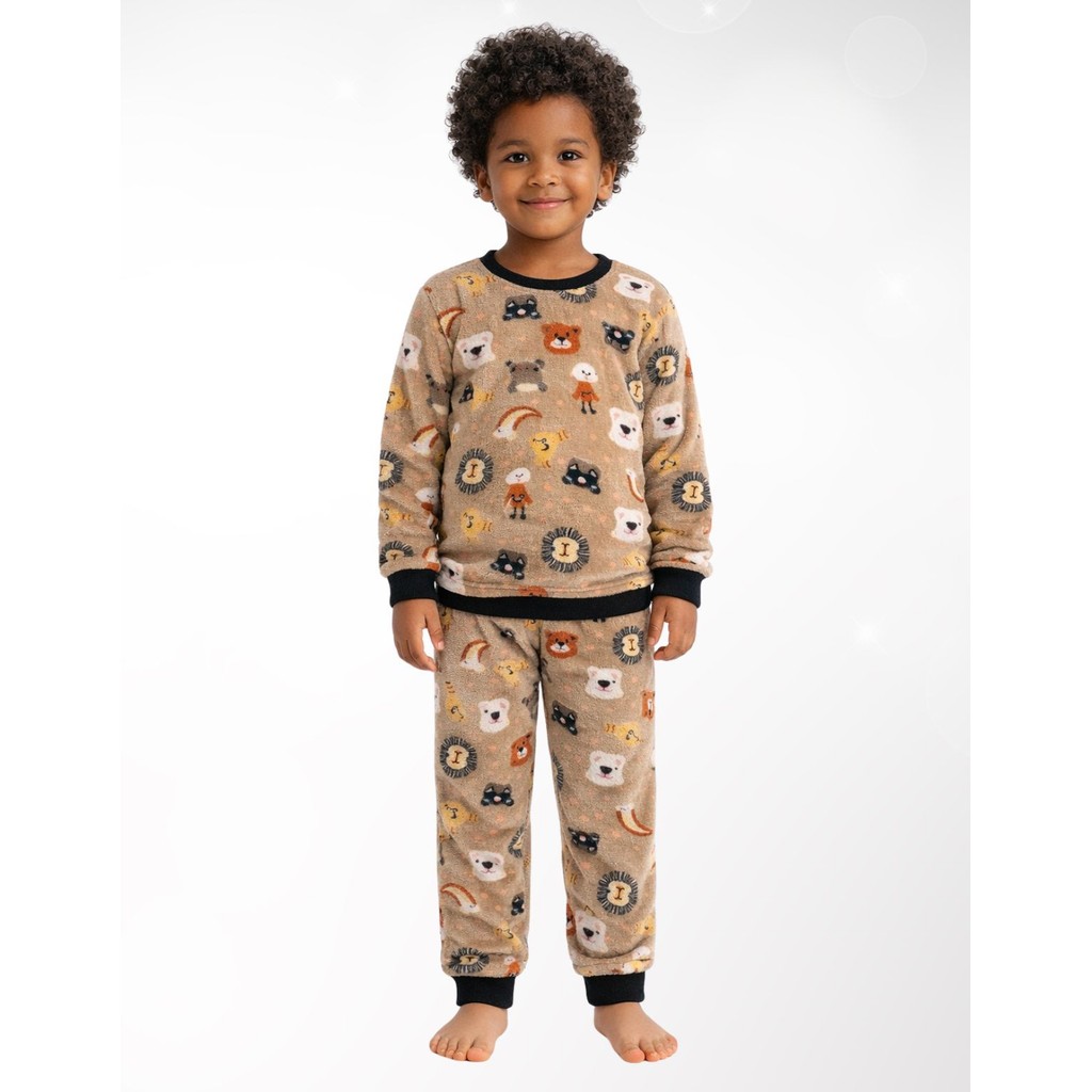 Conjunto Pijama Meninos Infantil Fleece Roupa Soft Confortavel Desenhos Quentinho Inverno