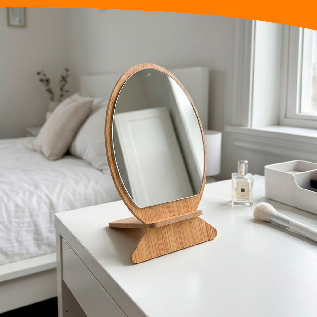 Espelho De Mesa Oval de Vidro Para Maquiagem Penteadeira Barba Skin Care Portátil em MDF