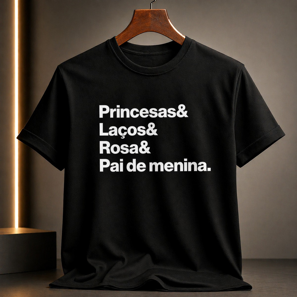Camiseta Dia Pais Pai Princesas Laços Rosa Pai Menina Envio Imediato