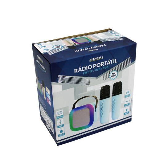 Alfacell - Mini Caixa De Som Portátil Karaokê Bluetooth 5w 2 Microfones cores sortidos