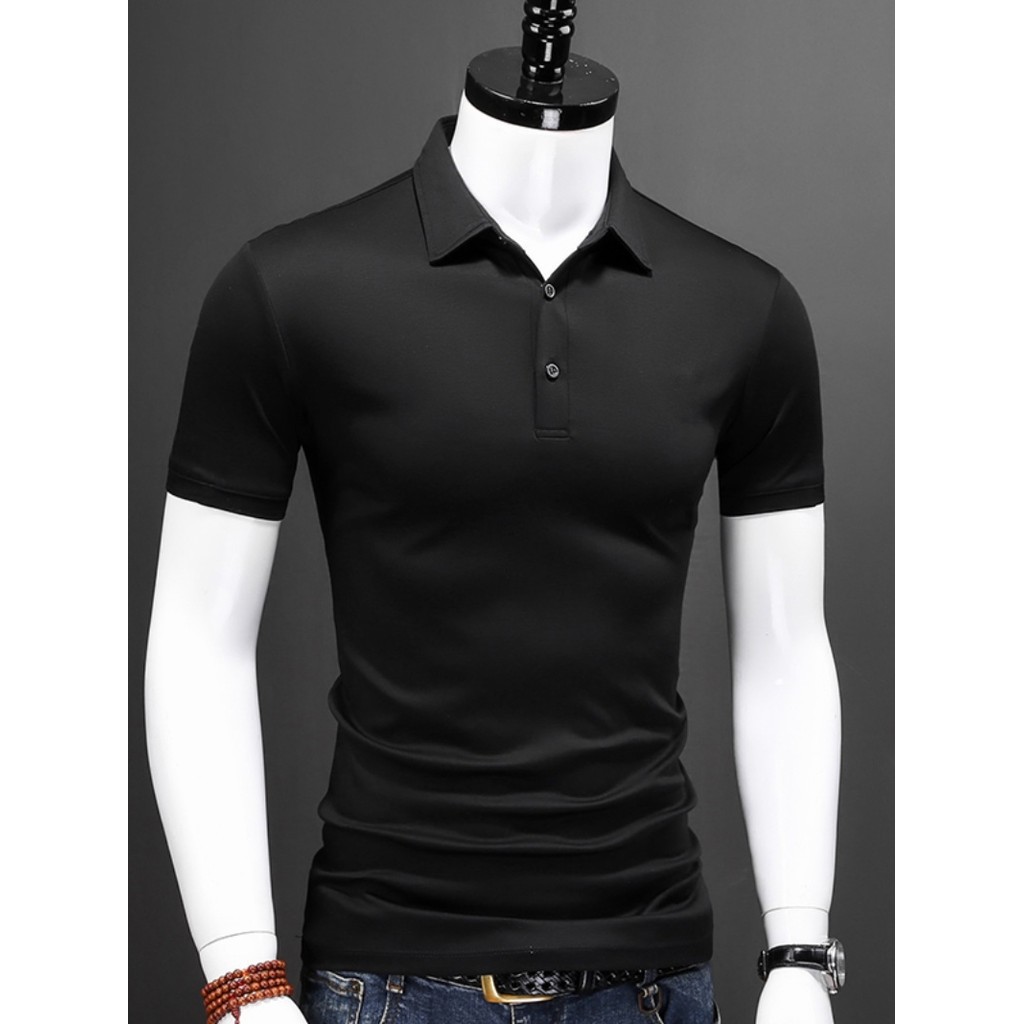 Camisa polo masculina de verão, manga curta, lapela, Slim Fit, meia manga, cor sólida, algodão mercerizado, estação euro