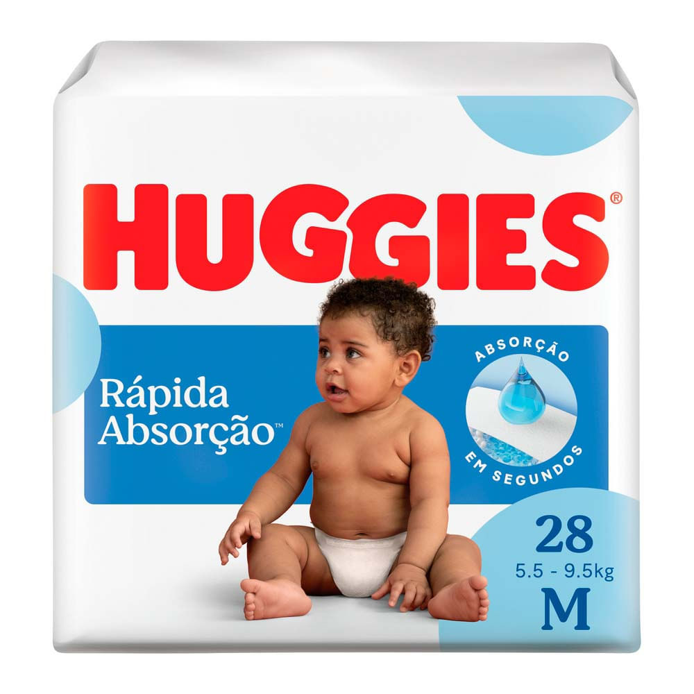 Fralda Huggies Rápida Absorção Tamanho M Pacote Jumbo 28 Unidades Descartáveis
