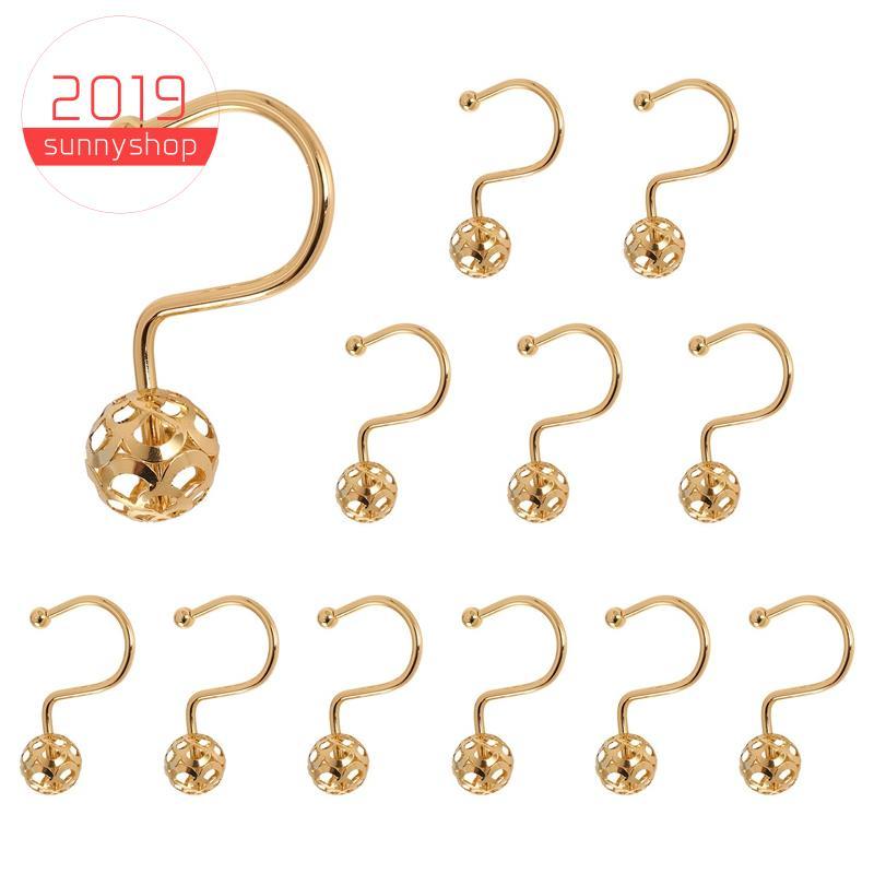 [Bestseller S] Anéis De Ganchos De Cortina De Chuveiro Dourados , Conjunto De 12 Decorativos Para , À Prova De Ferrugem 