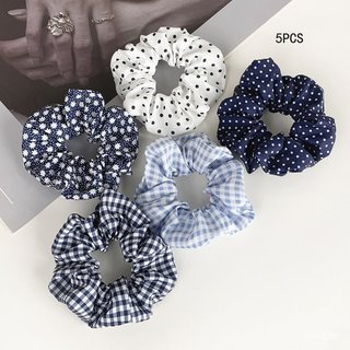 Elásticos de cabelo com estampa floral xadrez, acessórios elásticos fofos, conjunto de 5 elásticos de cabelo com estampa